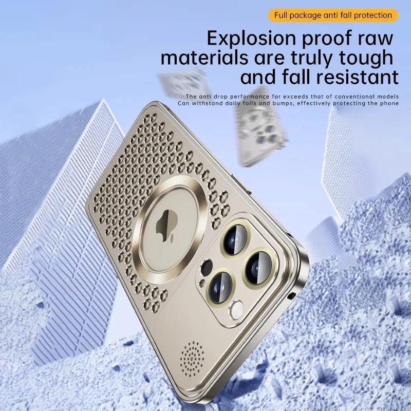 Metal Heat Dissipation Phone Case For iPhone 13 12 14 15 Pro Max Plus Magnetic Aluminum Cover Magsafe For IPHON 14 15 Pro Promax - Slobuy