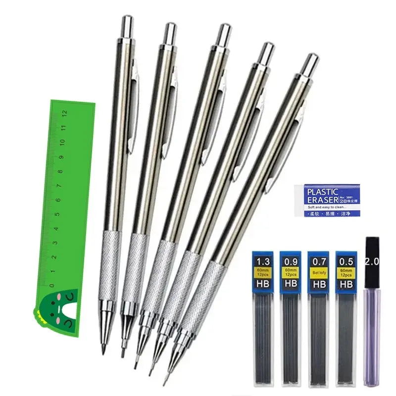 Metal Mechanical Pencil Set 0.5 0.7 0.9 1.3 2.0mm Art Drawing Painting Automatic Pencil with Leads Office School Supplies - Slobuy