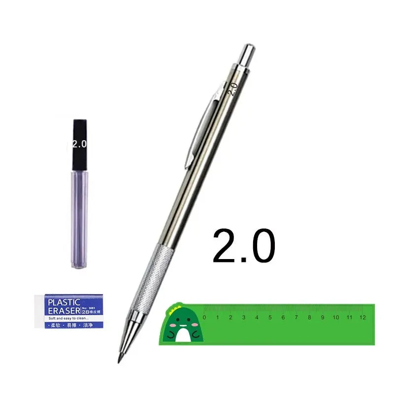Metal Mechanical Pencil Set 0.5 0.7 0.9 1.3 2.0mm Art Drawing Painting Automatic Pencil with Leads Office School Supplies - Slobuy