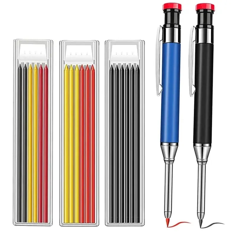 Metal Solid Carpenter Pencil Mechanical Pencil Set Built-in Pencil Sharpener with Refill Leads Deep Hole Drawing Marking Tools - Slobuy