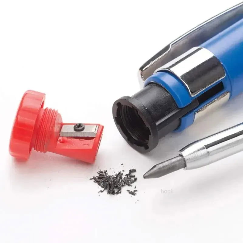 Metal Solid Carpenter Pencil Mechanical Pencil Set Built-in Pencil Sharpener with Refill Leads Deep Hole Drawing Marking Tools - Slobuy