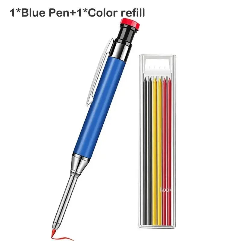 Metal Solid Carpenter Pencil Mechanical Pencil Set Built-in Pencil Sharpener with Refill Leads Deep Hole Drawing Marking Tools - Slobuy