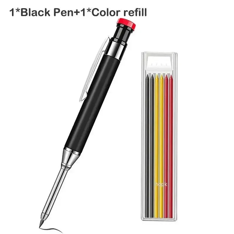 Metal Solid Carpenter Pencil Mechanical Pencil Set Built-in Pencil Sharpener with Refill Leads Deep Hole Drawing Marking Tools - Slobuy