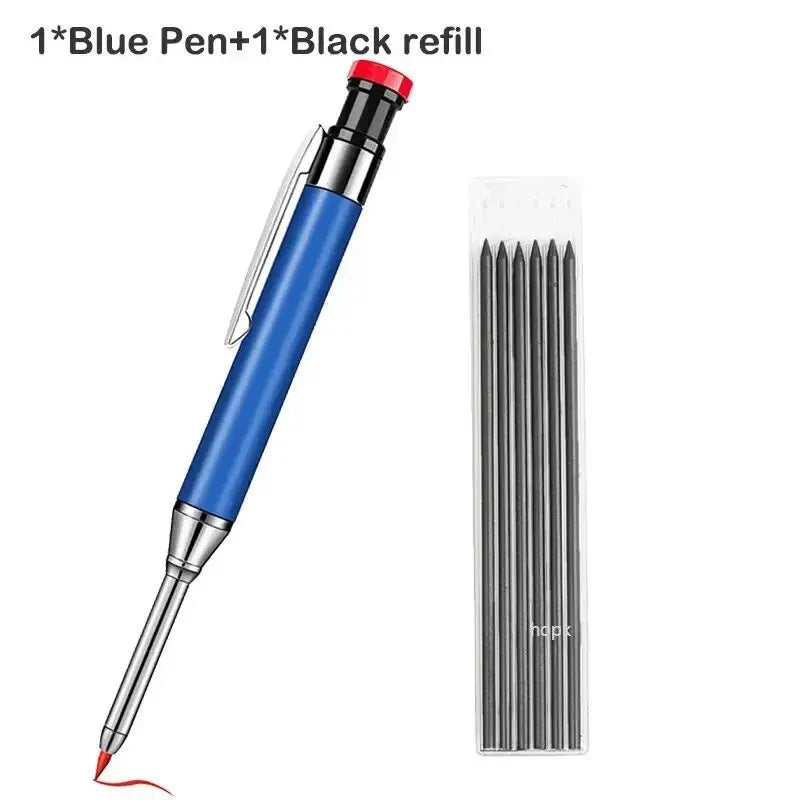 Metal Solid Carpenter Pencil Mechanical Pencil Set Built-in Pencil Sharpener with Refill Leads Deep Hole Drawing Marking Tools - Slobuy