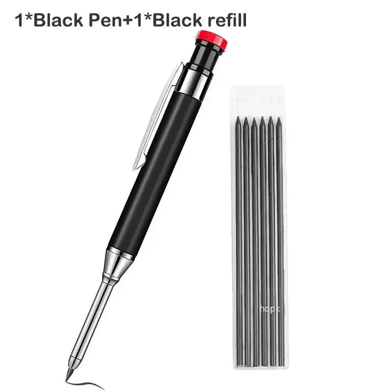 Metal Solid Carpenter Pencil Mechanical Pencil Set Built-in Pencil Sharpener with Refill Leads Deep Hole Drawing Marking Tools - Slobuy