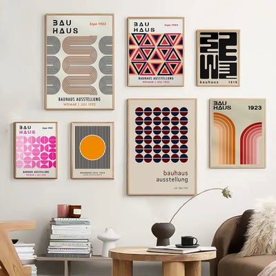 Mid Century Bauhaus Poster Geometric Wall Art Canvas Prints Living Room Bedroom Bright Colourful Artwork For Home Decor - Slobuy
