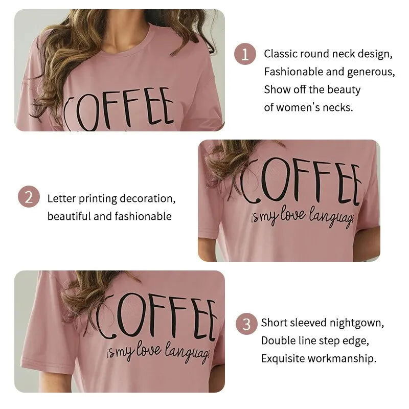 Milk Silk Nightgown Women Nightdress Short Sleeve Cartoon Nightgowns Sweet Casual Sleepwear Pijamas Sleepdress - Slobuy