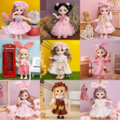 Mini 16cm BJd Doll 13 Movable Joint Girl Doll 3D Big Eyes 1/12 Fashion Princess Doll DIY Dress Up Toy Doll With Clothes Gift - Slobuy