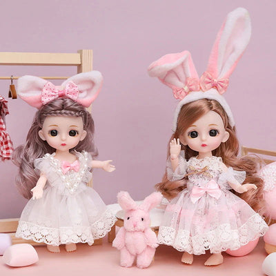 Mini 16cm BJd Doll 13 Movable Joint Girl Doll 3D Big Eyes 1/12 Fashion Princess Doll DIY Dress Up Toy Doll With Clothes Gift - Slobuy