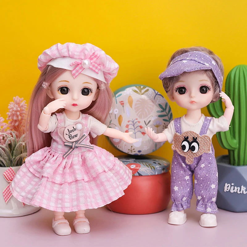 Mini 16cm BJd Doll 13 Movable Joint Girl Doll 3D Big Eyes 1/12 Fashion Princess Doll DIY Dress Up Toy Doll With Clothes Gift - Slobuy