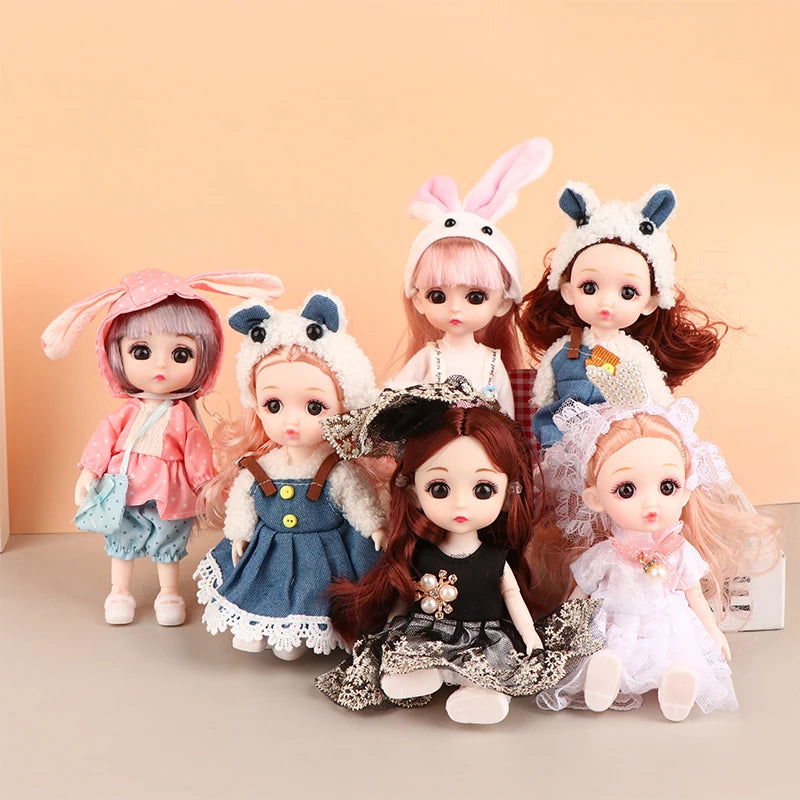 Mini 16cm BJd Doll 13 Movable Joint Girl Doll 3D Big Eyes 1/12 Fashion Princess Doll DIY Dress Up Toy Doll With Clothes Gift - Slobuy