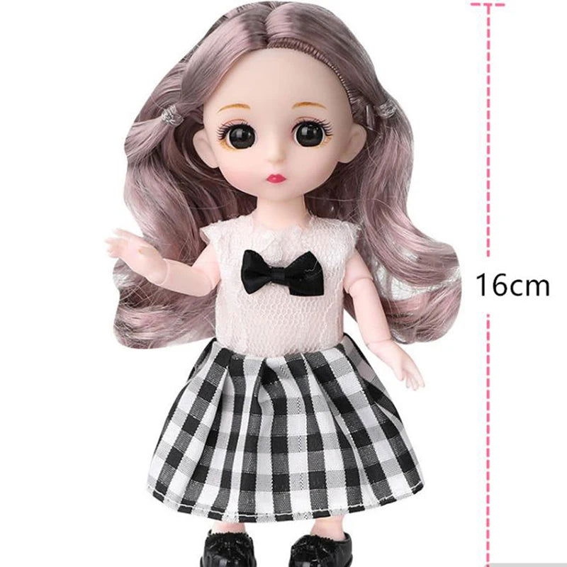 Mini 16cm BJd Doll 13 Movable Joint Girl Doll 3D Big Eyes 1/12 Fashion Princess Doll DIY Dress Up Toy Doll With Clothes Gift - Slobuy