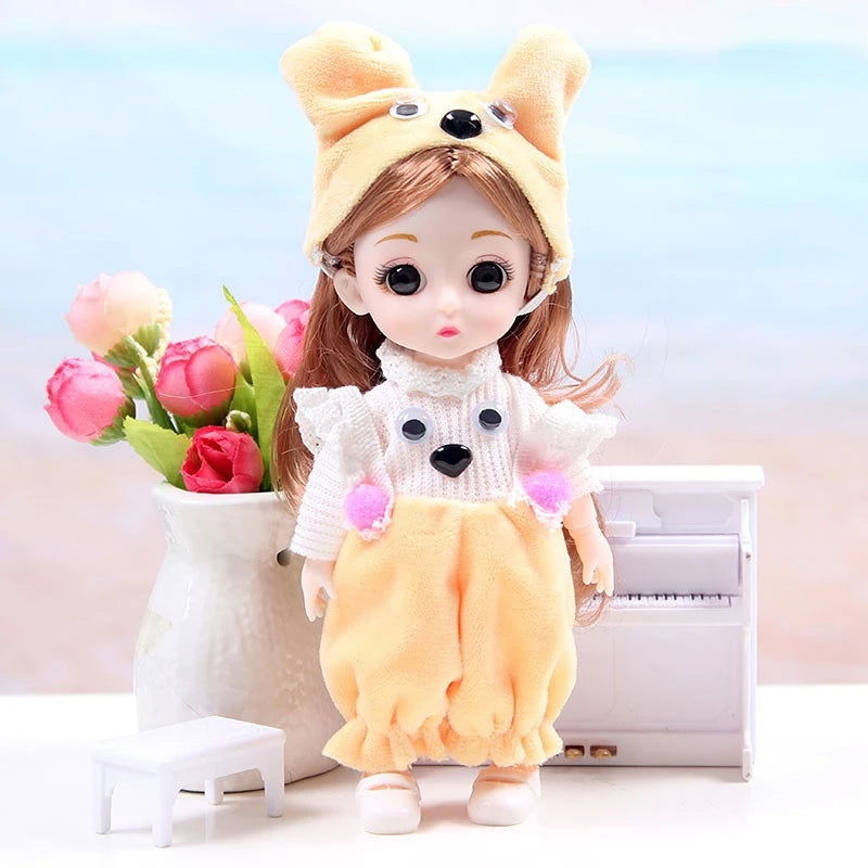 Mini 16cm BJd Doll 13 Movable Joint Girl Doll 3D Big Eyes 1/12 Fashion Princess Doll DIY Dress Up Toy Doll With Clothes Gift - Slobuy