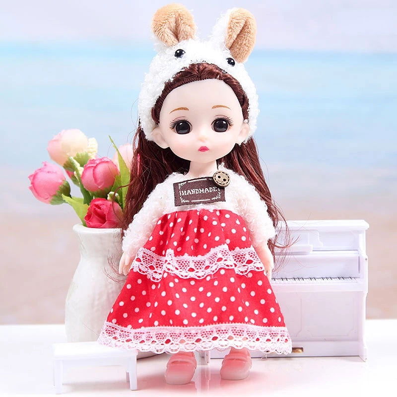 Mini 16cm BJd Doll 13 Movable Joint Girl Doll 3D Big Eyes 1/12 Fashion Princess Doll DIY Dress Up Toy Doll With Clothes Gift - Slobuy