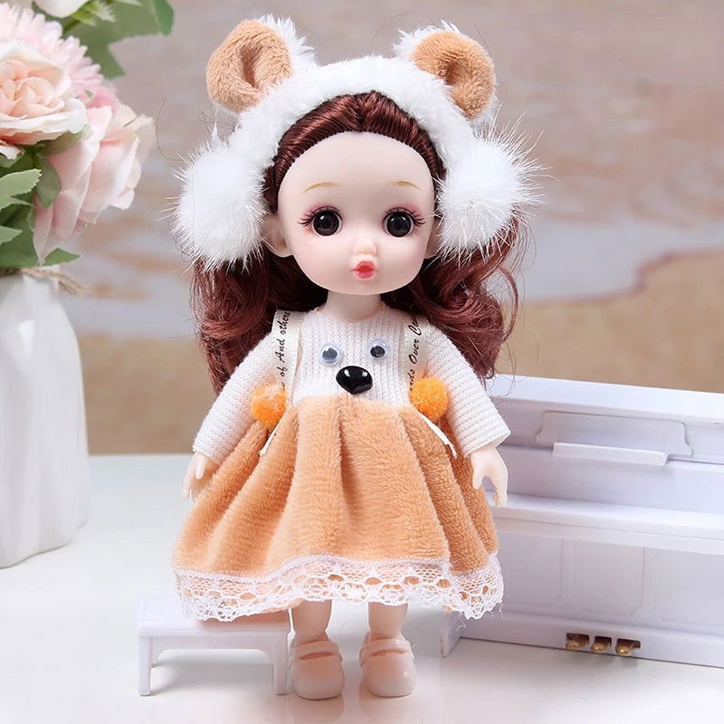 Mini 16cm BJd Doll 13 Movable Joint Girl Doll 3D Big Eyes 1/12 Fashion Princess Doll DIY Dress Up Toy Doll With Clothes Gift - Slobuy