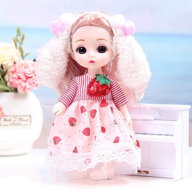 Mini 16cm BJd Doll 13 Movable Joint Girl Doll 3D Big Eyes 1/12 Fashion Princess Doll DIY Dress Up Toy Doll With Clothes Gift - Slobuy