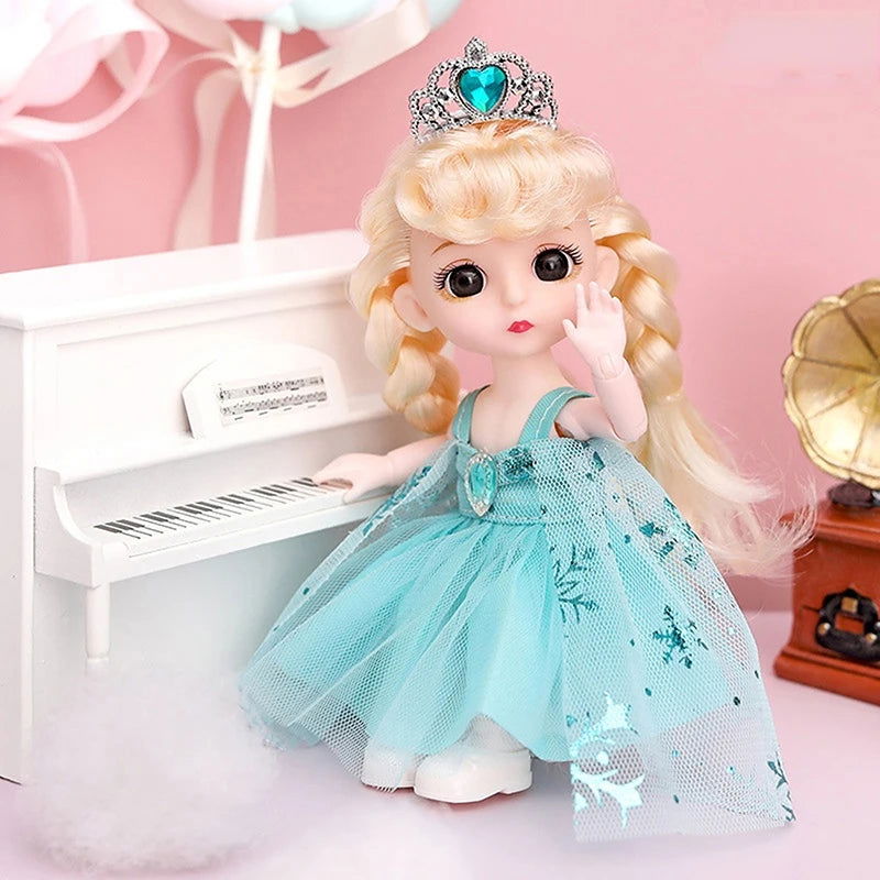 Mini 16cm BJd Doll 13 Movable Joint Girl Doll 3D Big Eyes 1/12 Fashion Princess Doll DIY Dress Up Toy Doll With Clothes Gift - Slobuy