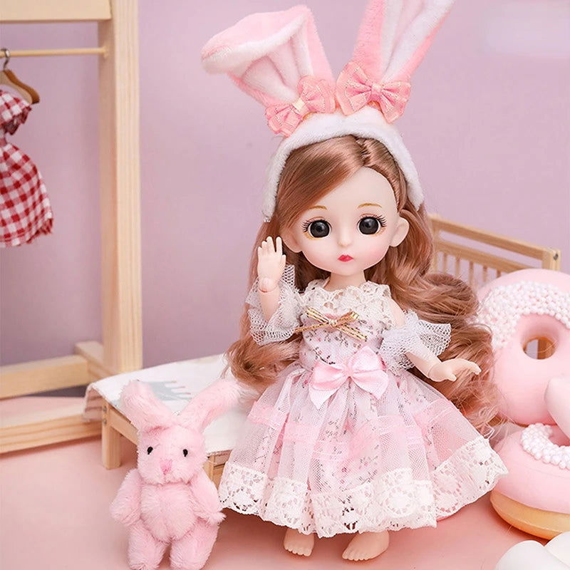 Mini 16cm BJd Doll 13 Movable Joint Girl Doll 3D Big Eyes 1/12 Fashion Princess Doll DIY Dress Up Toy Doll With Clothes Gift - Slobuy