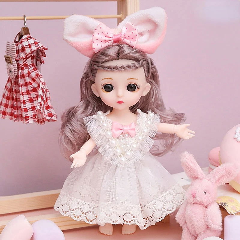 Mini 16cm BJd Doll 13 Movable Joint Girl Doll 3D Big Eyes 1/12 Fashion Princess Doll DIY Dress Up Toy Doll With Clothes Gift - Slobuy