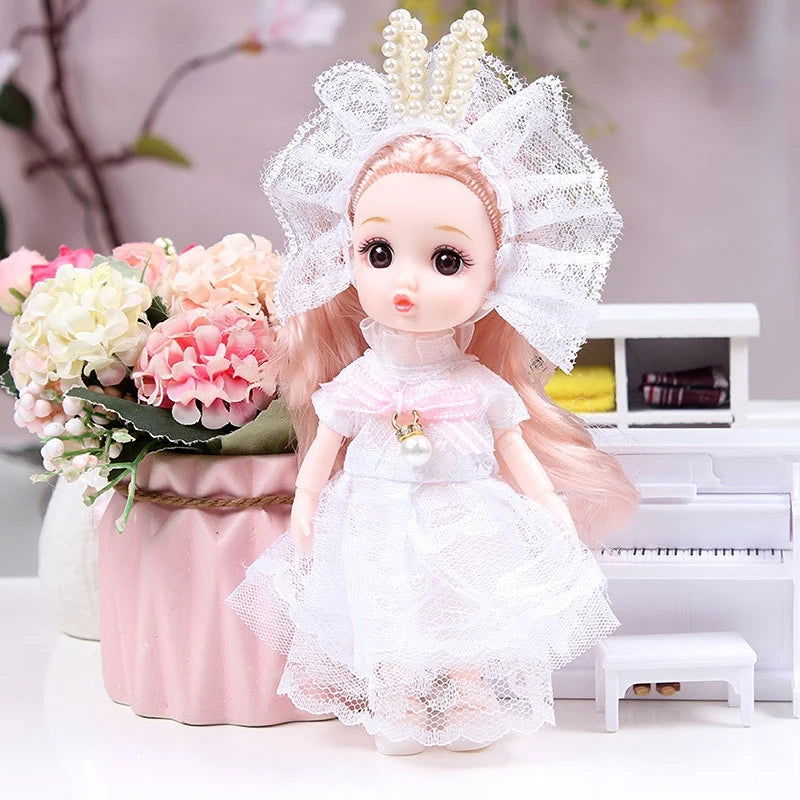 Mini 16cm BJd Doll 13 Movable Joint Girl Doll 3D Big Eyes 1/12 Fashion Princess Doll DIY Dress Up Toy Doll With Clothes Gift - Slobuy