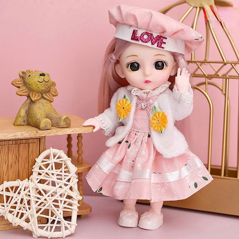 Mini 16cm BJd Doll 13 Movable Joint Girl Doll 3D Big Eyes 1/12 Fashion Princess Doll DIY Dress Up Toy Doll With Clothes Gift - Slobuy