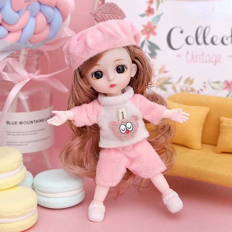 Mini 16cm BJd Doll 13 Movable Joint Girl Doll 3D Big Eyes 1/12 Fashion Princess Doll DIY Dress Up Toy Doll With Clothes Gift - Slobuy