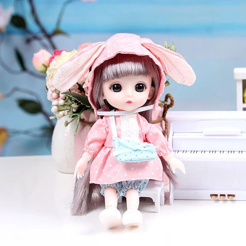 Mini 16cm BJd Doll 13 Movable Joint Girl Doll 3D Big Eyes 1/12 Fashion Princess Doll DIY Dress Up Toy Doll With Clothes Gift - Slobuy
