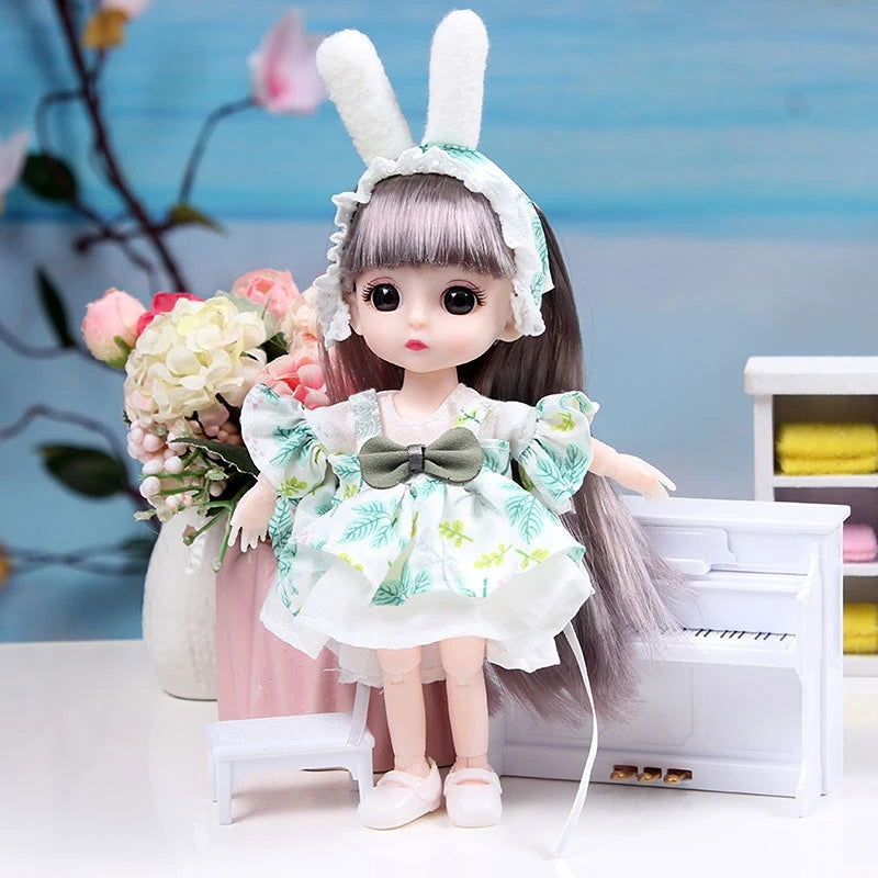 Mini 16cm BJd Doll 13 Movable Joint Girl Doll 3D Big Eyes 1/12 Fashion Princess Doll DIY Dress Up Toy Doll With Clothes Gift - Slobuy