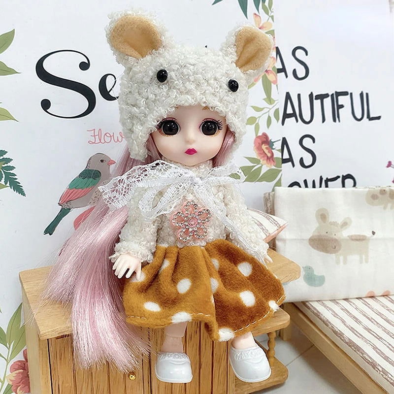 Mini 16cm BJd Doll 13 Movable Joint Girl Doll 3D Big Eyes 1/12 Fashion Princess Doll DIY Dress Up Toy Doll With Clothes Gift - Slobuy