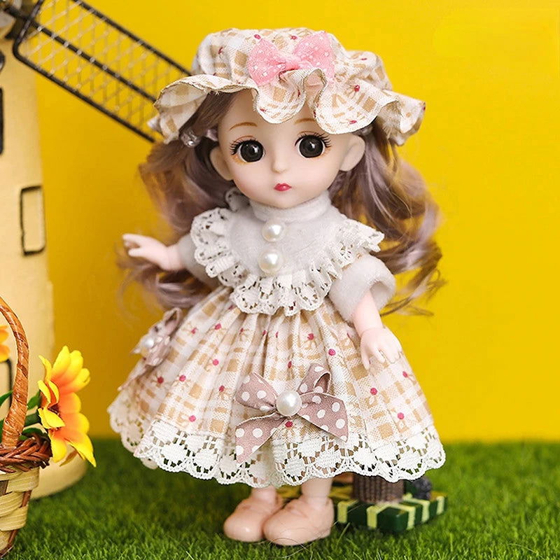 Mini 16cm BJd Doll 13 Movable Joint Girl Doll 3D Big Eyes 1/12 Fashion Princess Doll DIY Dress Up Toy Doll With Clothes Gift - Slobuy