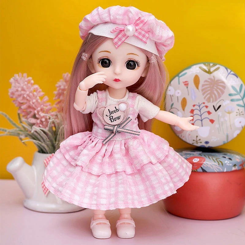 Mini 16cm BJd Doll 13 Movable Joint Girl Doll 3D Big Eyes 1/12 Fashion Princess Doll DIY Dress Up Toy Doll With Clothes Gift - Slobuy