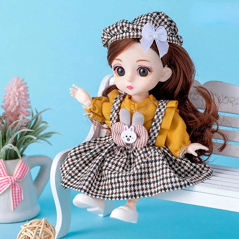 Mini 16cm BJd Doll 13 Movable Joint Girl Doll 3D Big Eyes 1/12 Fashion Princess Doll DIY Dress Up Toy Doll With Clothes Gift - Slobuy