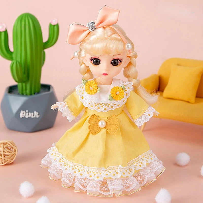 Mini 16cm BJd Doll 13 Movable Joint Girl Doll 3D Big Eyes 1/12 Fashion Princess Doll DIY Dress Up Toy Doll With Clothes Gift - Slobuy