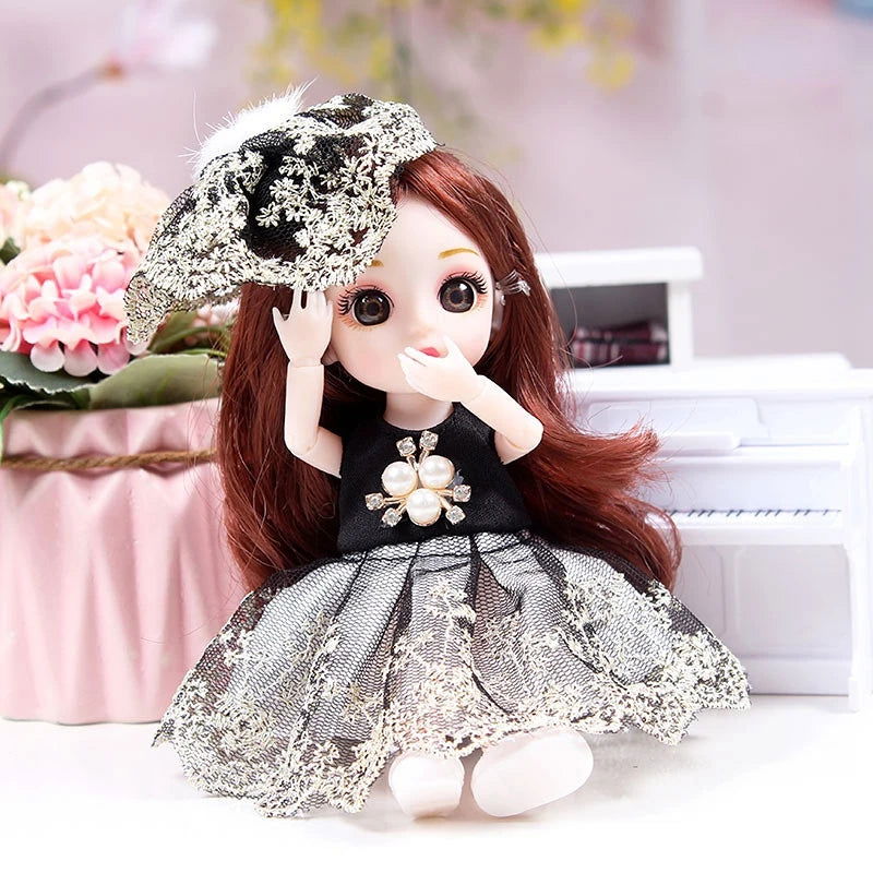 Mini 16cm BJd Doll 13 Movable Joint Girl Doll 3D Big Eyes 1/12 Fashion Princess Doll DIY Dress Up Toy Doll With Clothes Gift - Slobuy