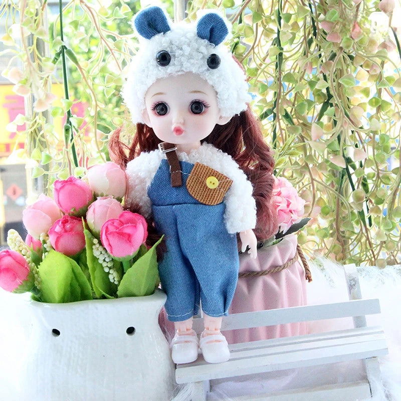Mini 16cm BJd Doll 13 Movable Joint Girl Doll 3D Big Eyes 1/12 Fashion Princess Doll DIY Dress Up Toy Doll With Clothes Gift - Slobuy