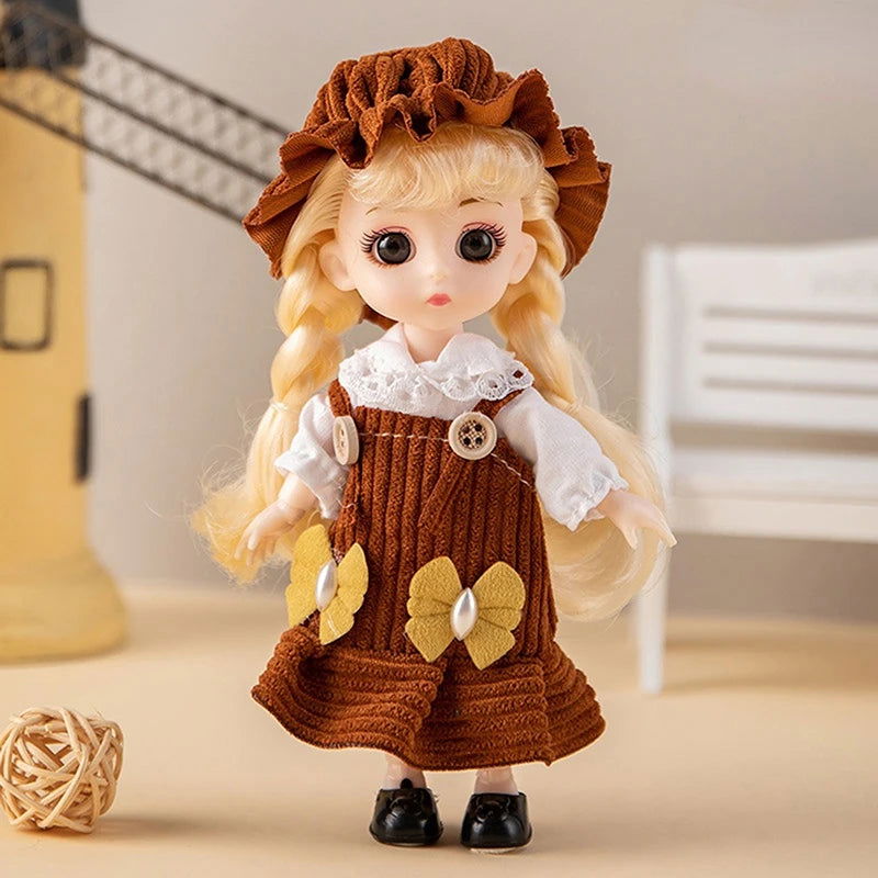 Mini 16cm BJd Doll 13 Movable Joint Girl Doll 3D Big Eyes 1/12 Fashion Princess Doll DIY Dress Up Toy Doll With Clothes Gift - Slobuy