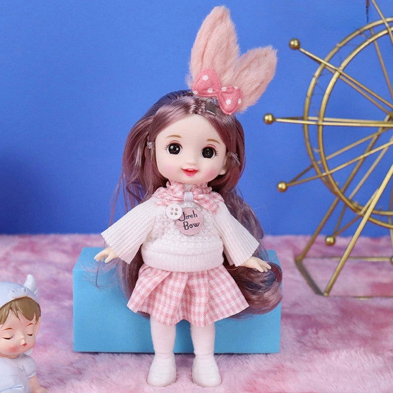 Mini 16cm BJd Doll 13 Movable Joint Girl Doll 3D Big Eyes 1/12 Fashion Princess Doll DIY Dress Up Toy Doll With Clothes Gift - Slobuy
