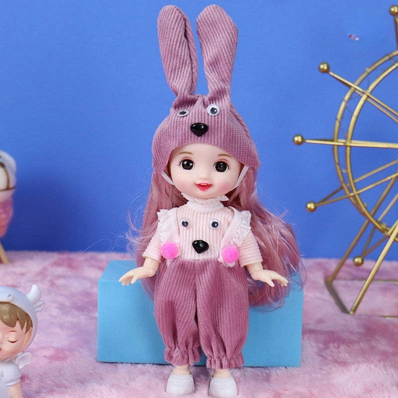 Mini 16cm BJd Doll 13 Movable Joint Girl Doll 3D Big Eyes 1/12 Fashion Princess Doll DIY Dress Up Toy Doll With Clothes Gift - Slobuy
