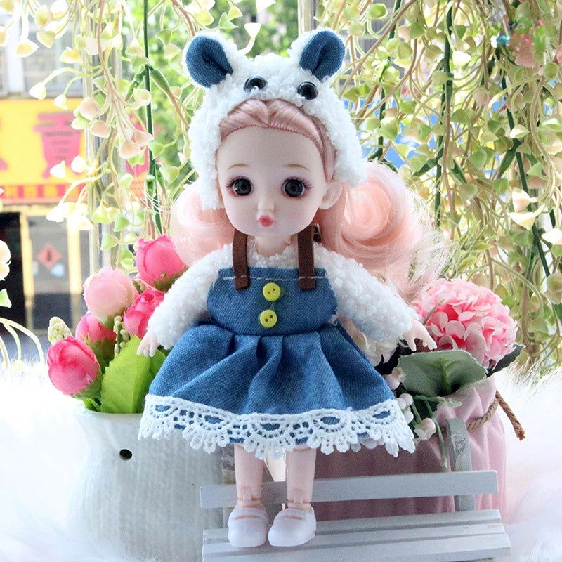 Mini 16cm BJd Doll 13 Movable Joint Girl Doll 3D Big Eyes 1/12 Fashion Princess Doll DIY Dress Up Toy Doll With Clothes Gift - Slobuy