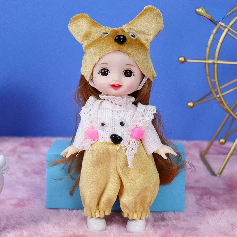 Mini 16cm BJd Doll 13 Movable Joint Girl Doll 3D Big Eyes 1/12 Fashion Princess Doll DIY Dress Up Toy Doll With Clothes Gift - Slobuy