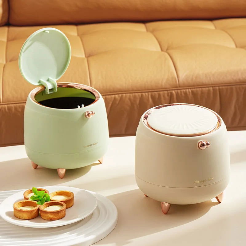 Mini Cute Pressing Desktop Trash Can Double-layer Coffee Table Bomb Cover Bedroom Office Small Storage Bucket Rubbish Dustbin - Slobuy