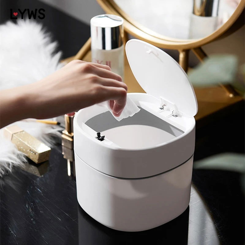 Mini Desktop Bin Bedroom Small Plastic Trash Can Office Garbage Basket Workspace Bathroom Storage Box Home Desk Trash Can - Slobuy