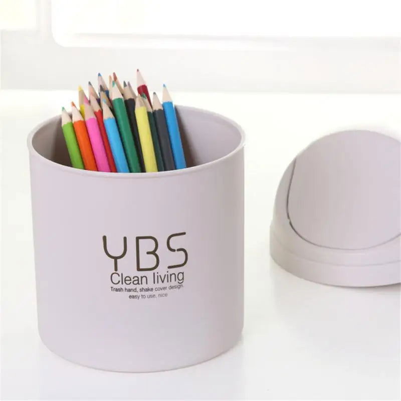 Mini Desktop Bin Small Waste Bins Tube With Cover Bedroom Garbage Can Table Plastic Office Supplies Dustbins Home Desk Dustbin - Slobuy