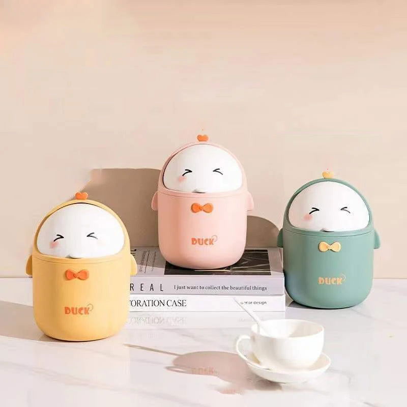 Mini Desktop Trash Can With Lid Portable Cute Cartoon Trash Bin Bedroom Organizer Office Car Small Trash Can Stationery Storage - Slobuy