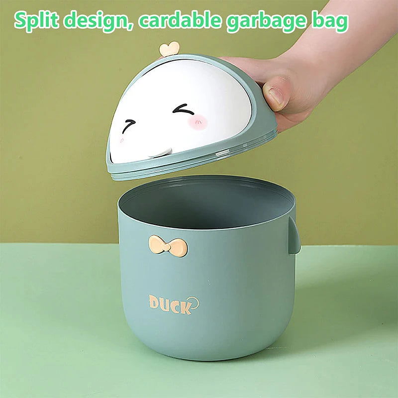 Mini Desktop Trash Can With Lid Portable Cute Cartoon Trash Bin Bedroom Organizer Office Car Small Trash Can Stationery Storage - Slobuy