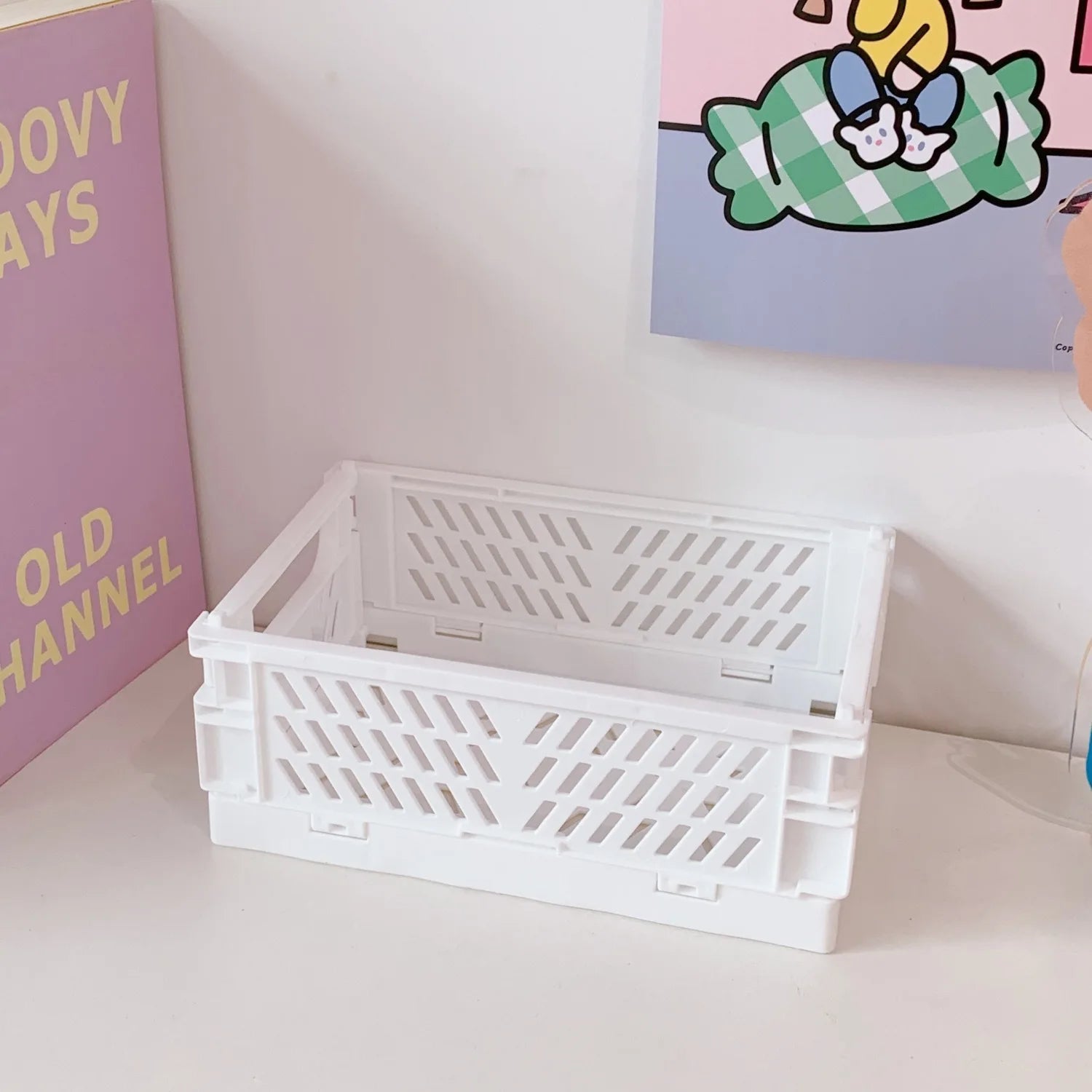 Mini Folding Plastic Storage Box Collapsible Storage Container Desktop Cosmetic Storage Basket Home Office Organizer Box 1 PC - Slobuy