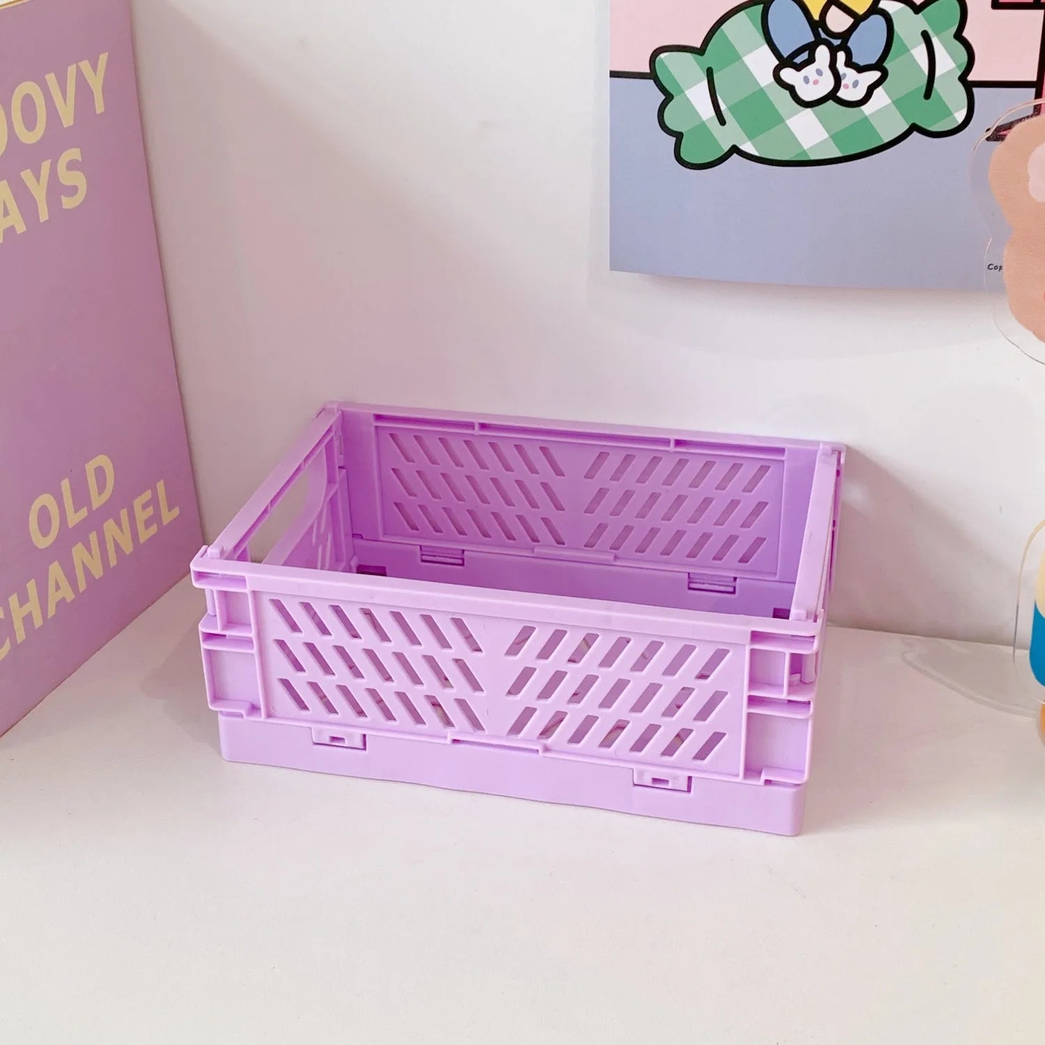 Mini Folding Plastic Storage Box Collapsible Storage Container Desktop Cosmetic Storage Basket Home Office Organizer Box 1 PC - Slobuy