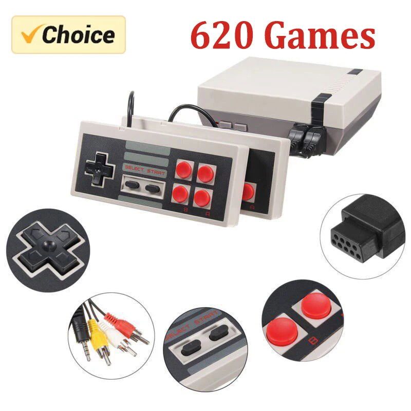 Mini TV Handheld Family Recreation Video Game Console AV Output Retro Built-in 620 Classic Games Dual Gamepad Gaming Player - Slobuy