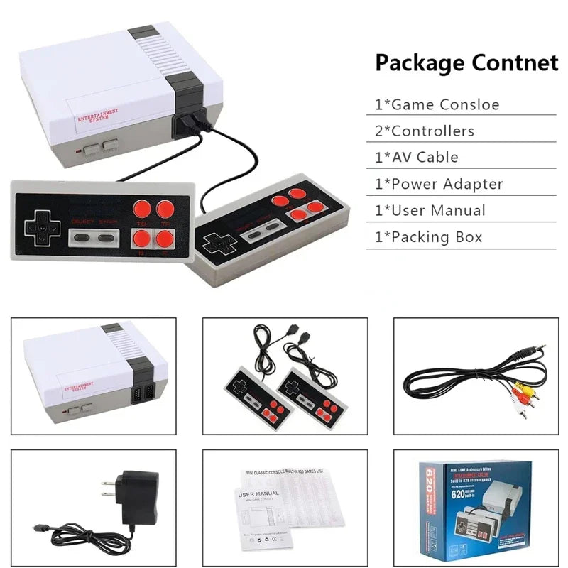 Mini TV Handheld Family Recreation Video Game Console AV Output Retro Built-in 620 Classic Games Dual Gamepad Gaming Player - Slobuy