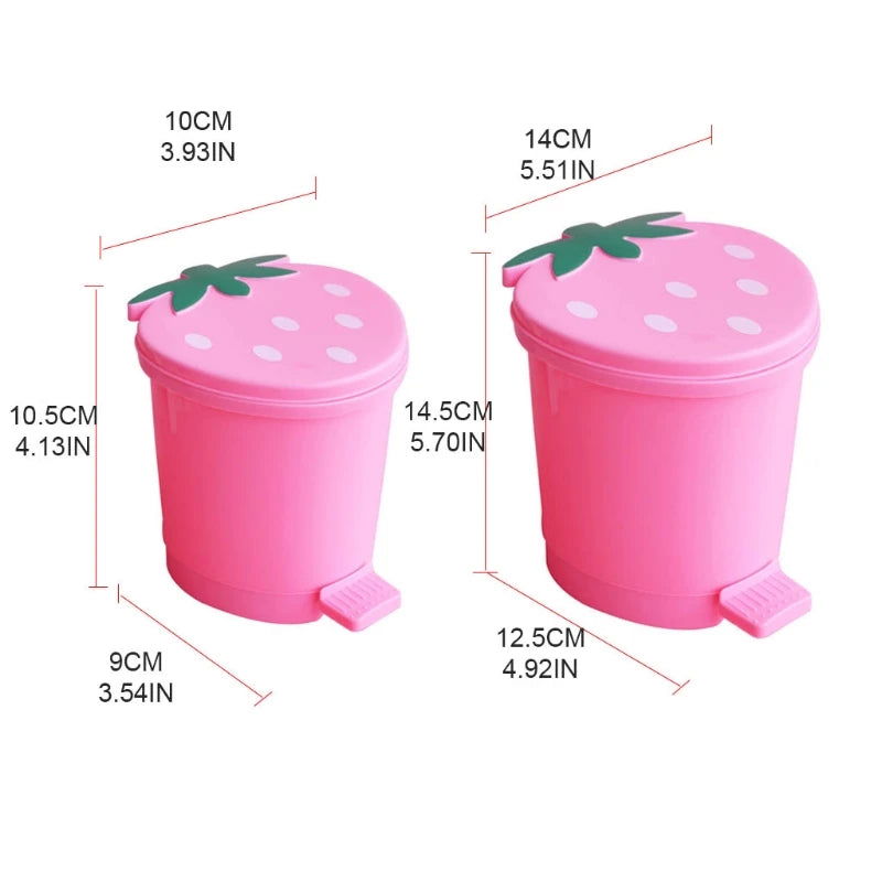 Mini Trash Can with Lid Plastic Trash Basket for Home Bedroom Office Desktop Garbage Storage Box Cartoon Red Pink Container - Slobuy